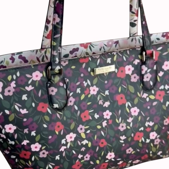 Kate Spade ~ Black, Red & Pink Floral Tote Bag ~ Vibrant Design - Picture 14 of 15